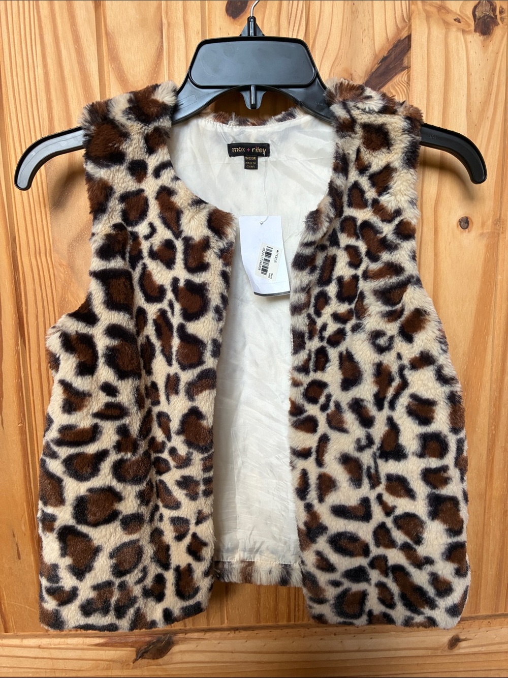 Max & riley Girls' Faux Fur Leopard Print Vest - Brown/Cream